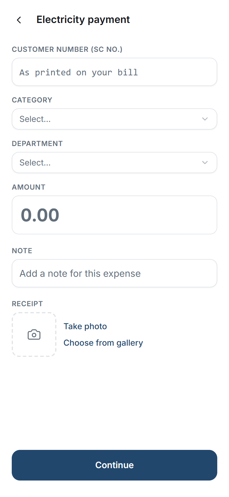 Electricity bill payment form in the Kharchai app